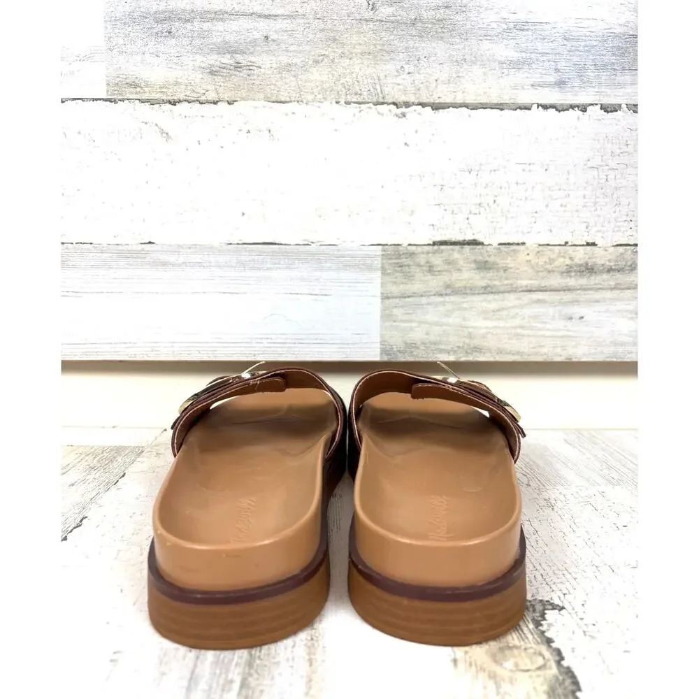 Madewell Womens 9.5 Brown Dayna Buckle Strap Slip On Leather Sandal Slide Casual